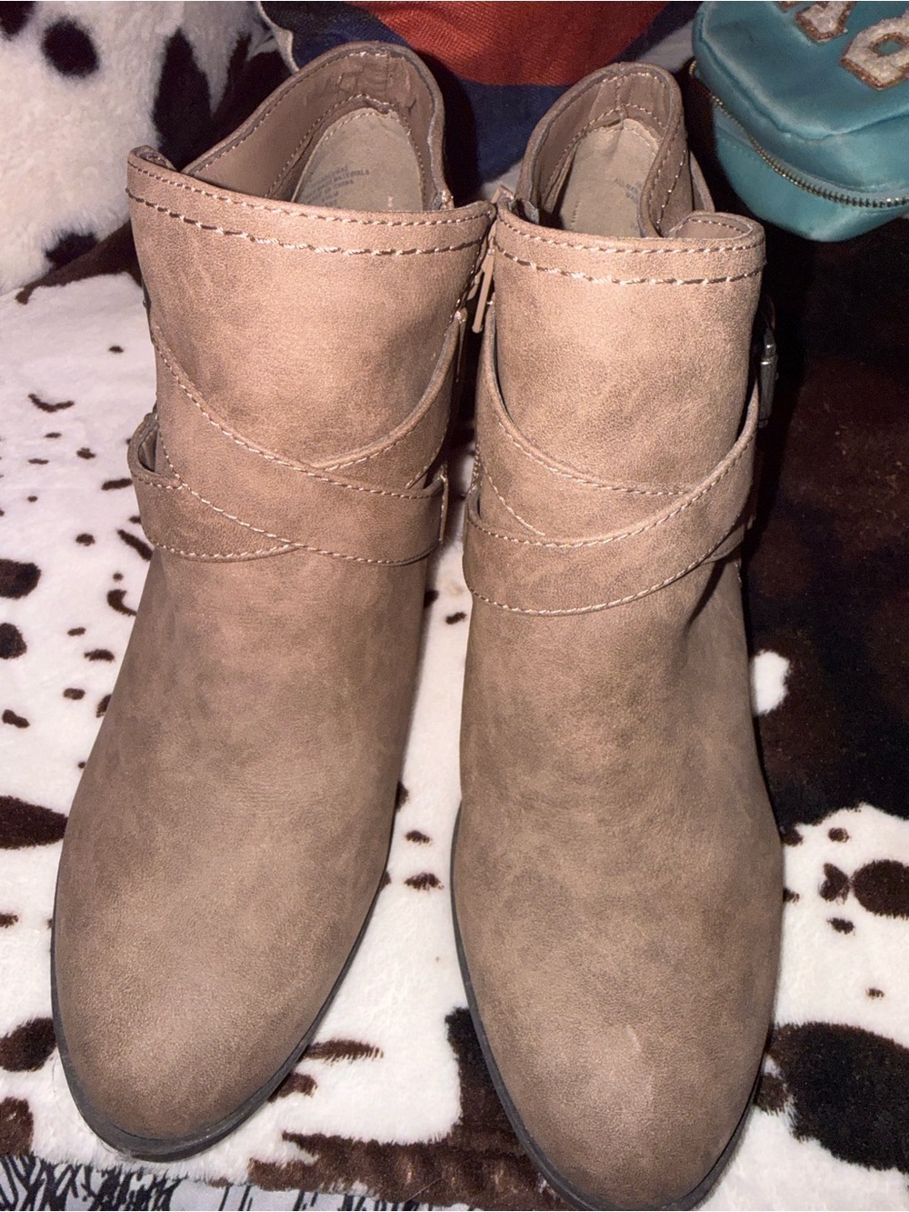 Women's Suede-Look Tan Ankle Booties